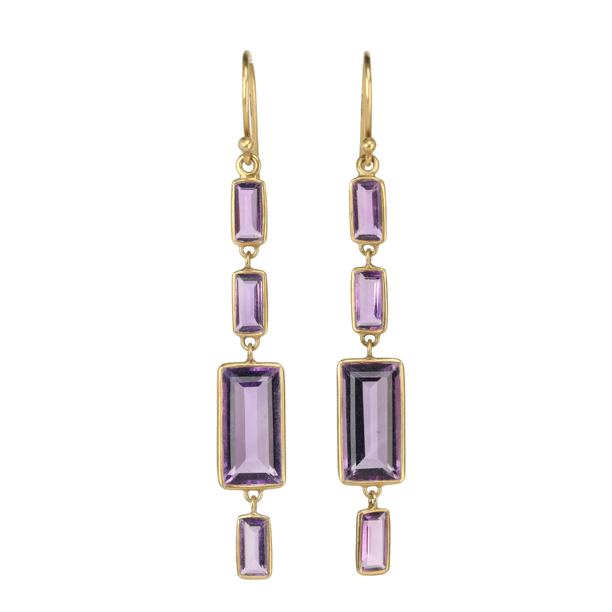 Bezel-Set Amethyst Baguette Bubble Stiletto Earrings