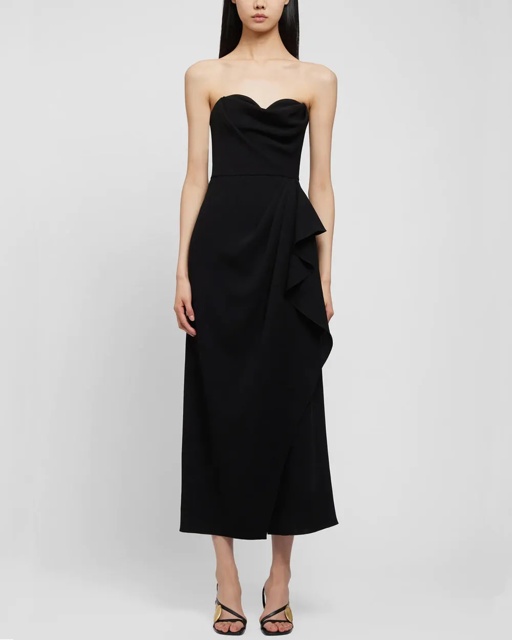 Black Keelan Strapless Bustier Midi Dress