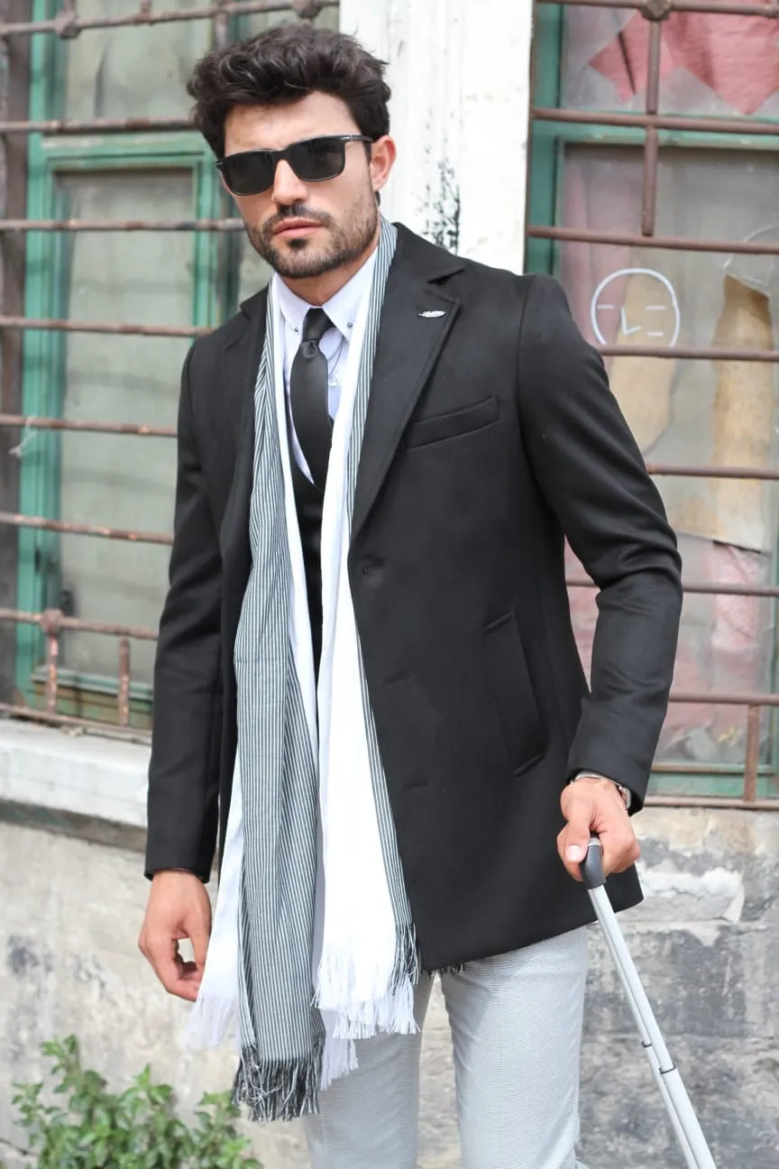 Black Slim-Fit Wool Coat