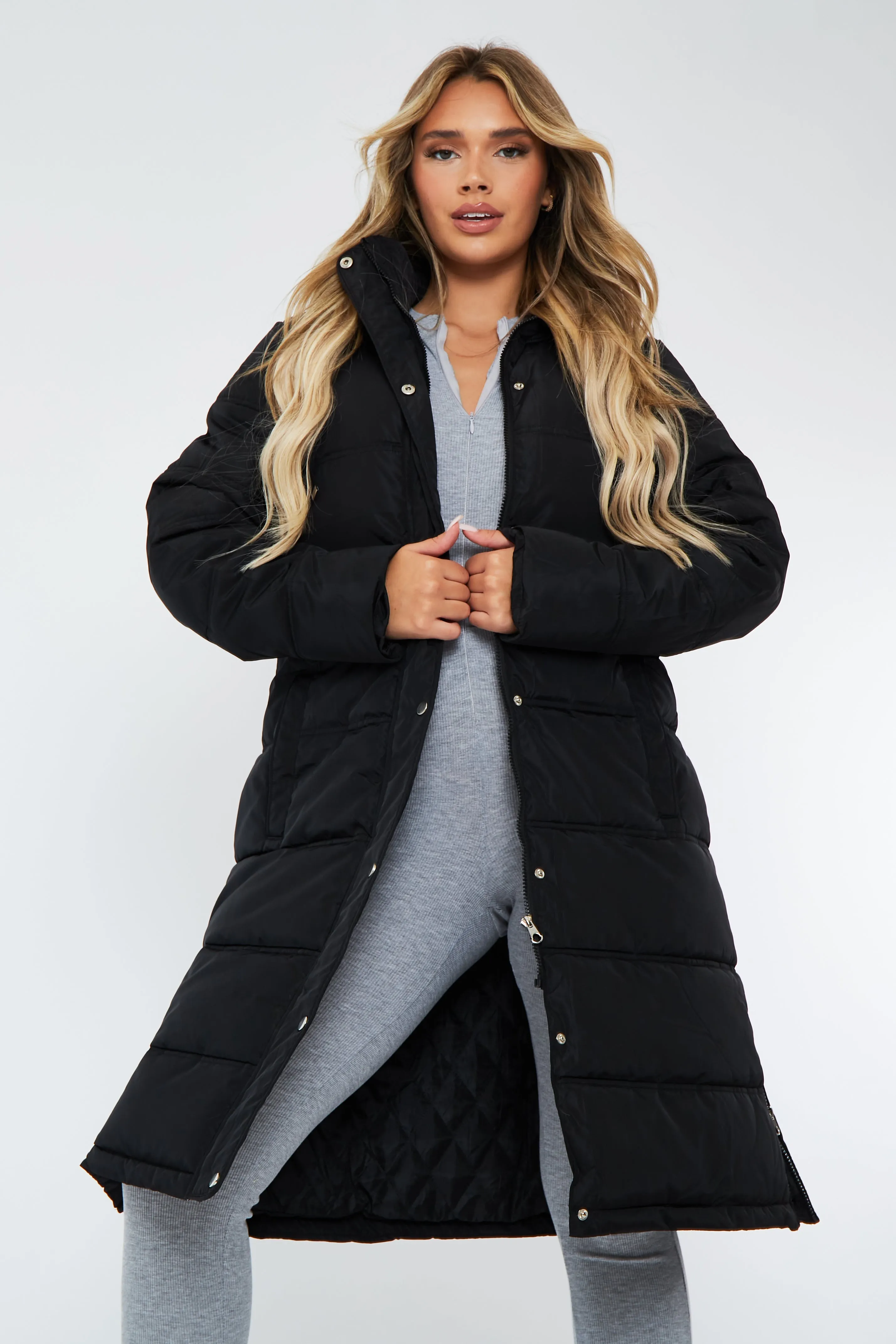 Black Zip Hem Longline Puffer Coat - Vonnie