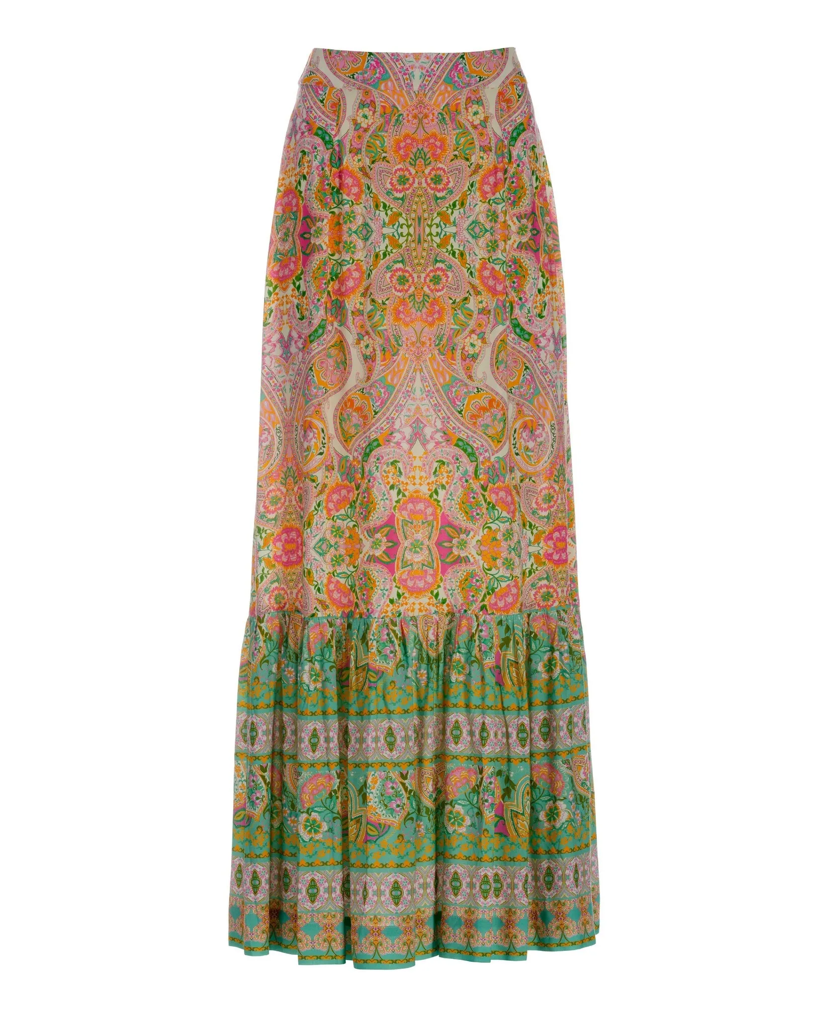 Boho Beach Club Print Maxi Skirt Pink/Teal