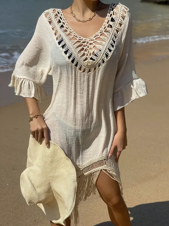 BOHO CROCHET FRINGE COVER UP DRESS