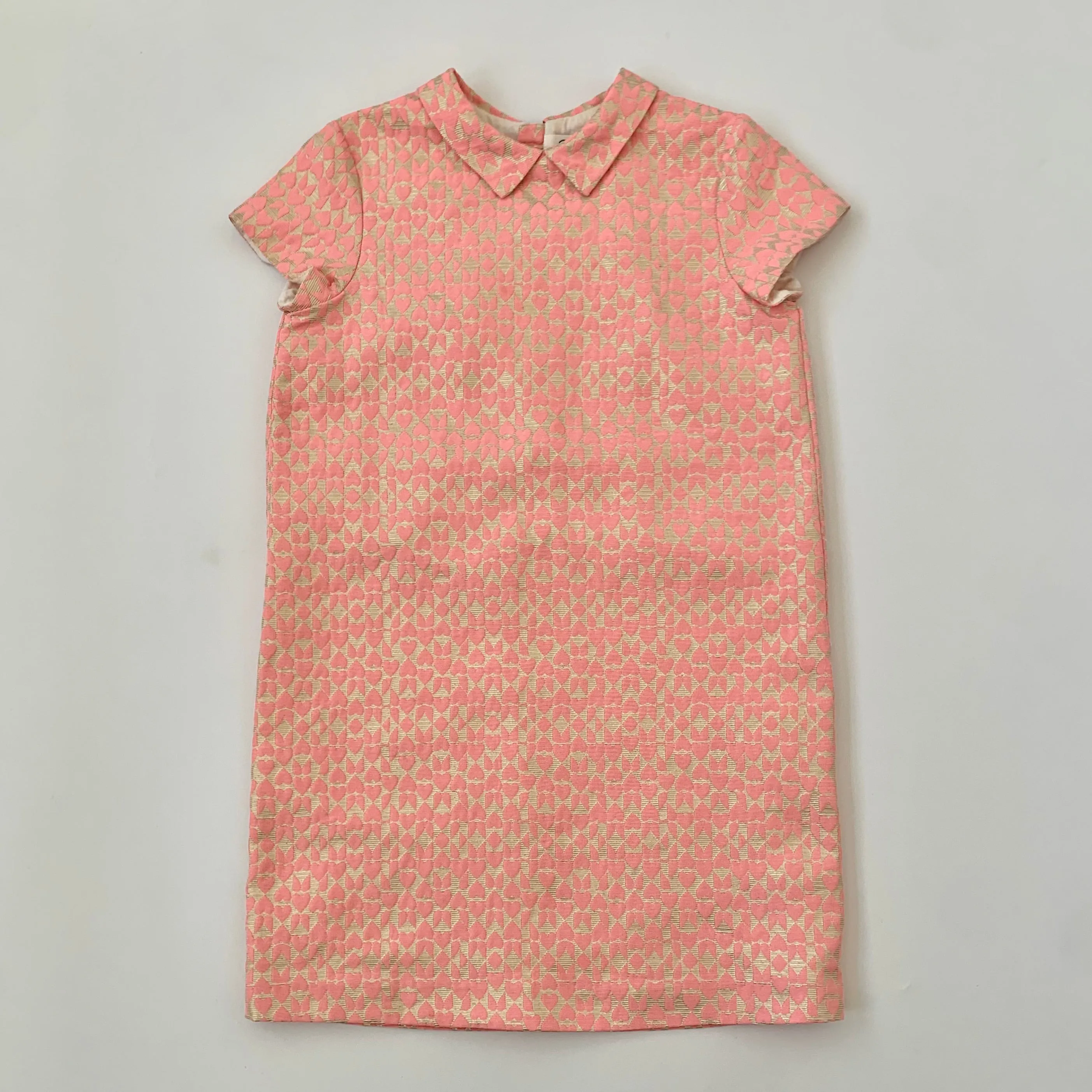 Bonpoint Pink And Gold Heart Print Shift Dress: 12 Years