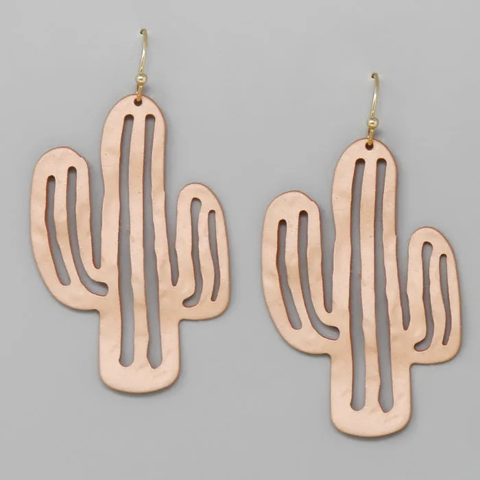 Cactus Shape Color Coated Hammered Metal Earrings