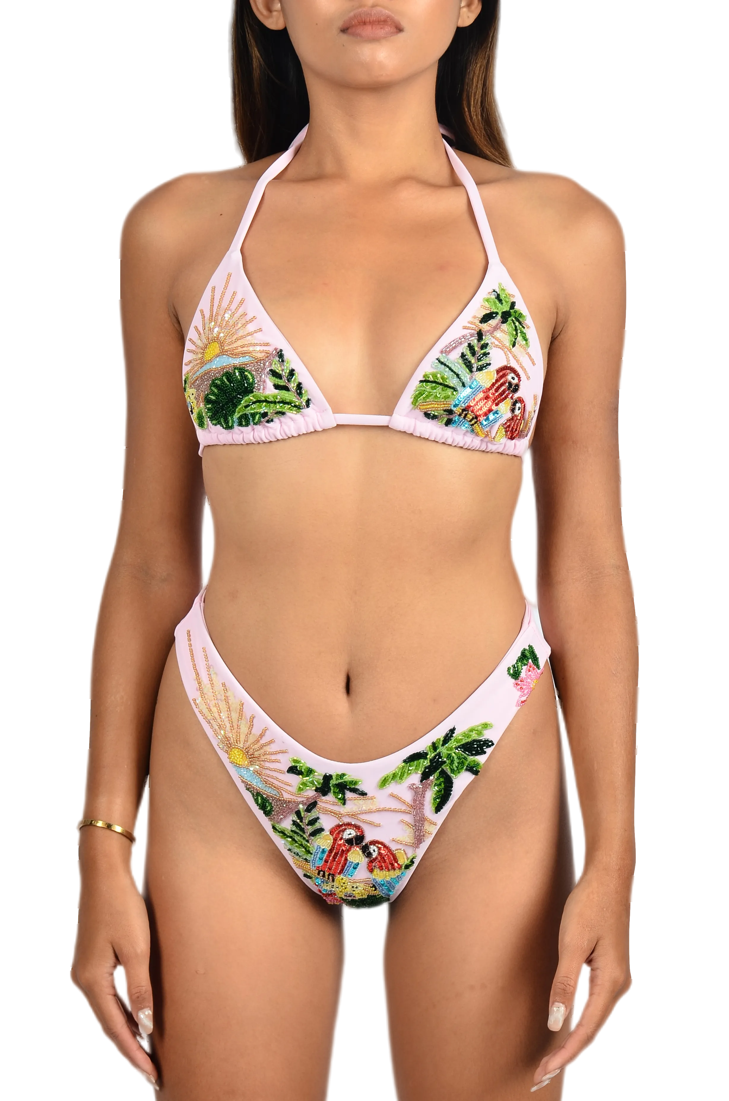 Charli Embellished Premium Pink Tropical Bikini