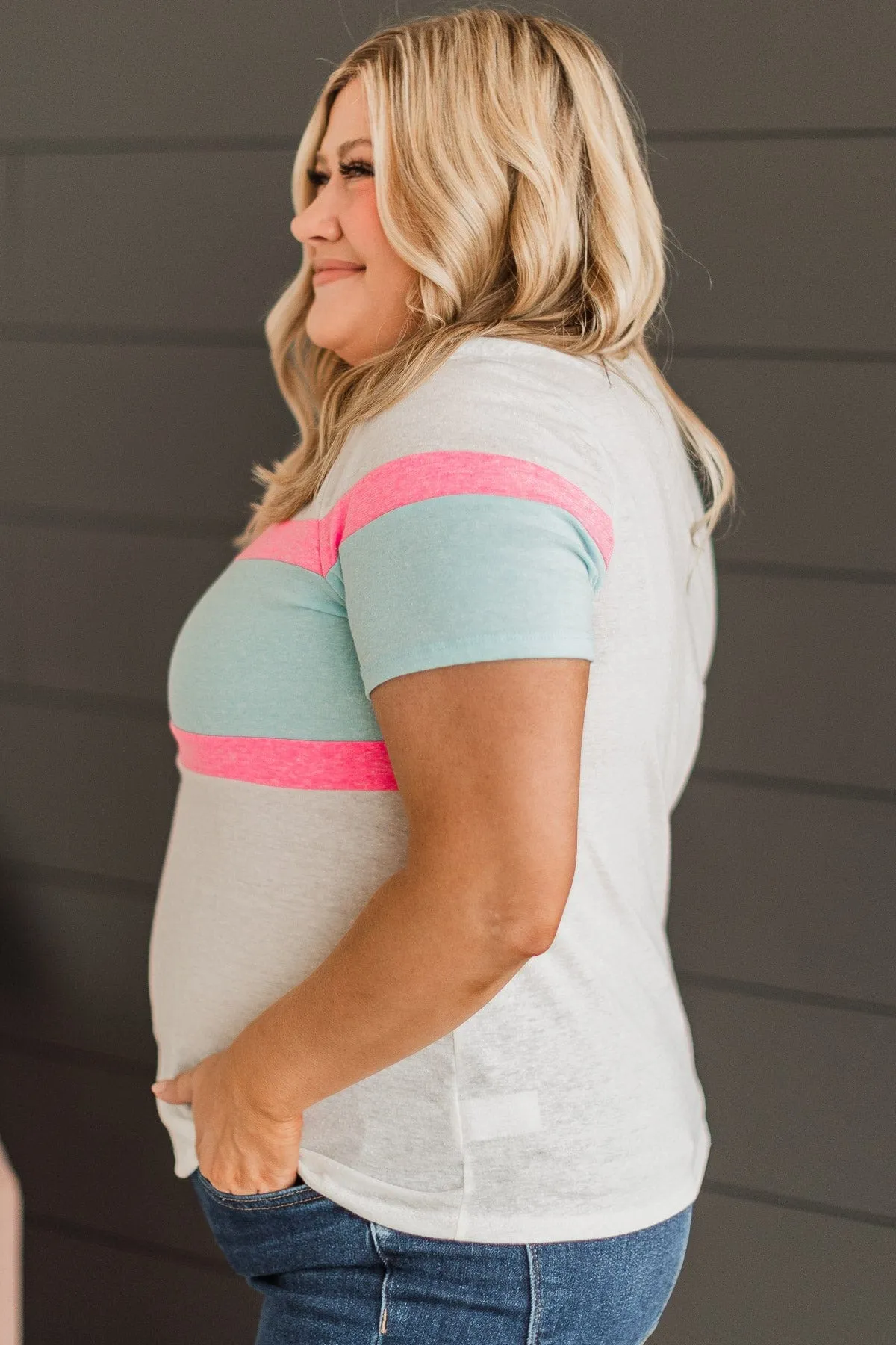 Cheers To You Knit Top- Ivory, Blue, & Pink