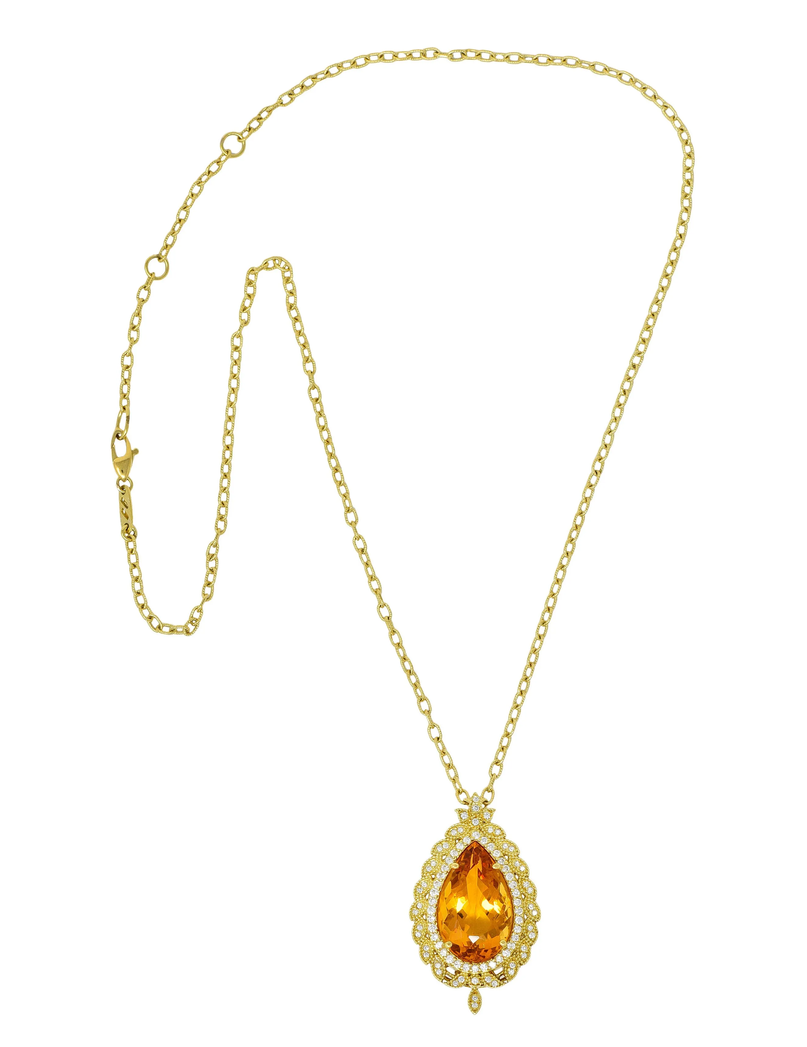 Citrine 1.05 CTW Diamond 18 Karat Gold Foliate Cluster Pendant Necklace