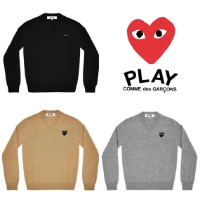 COMME des GARCONS  |V-Neck Long Sleeves Plain Logo Designers Sweaters