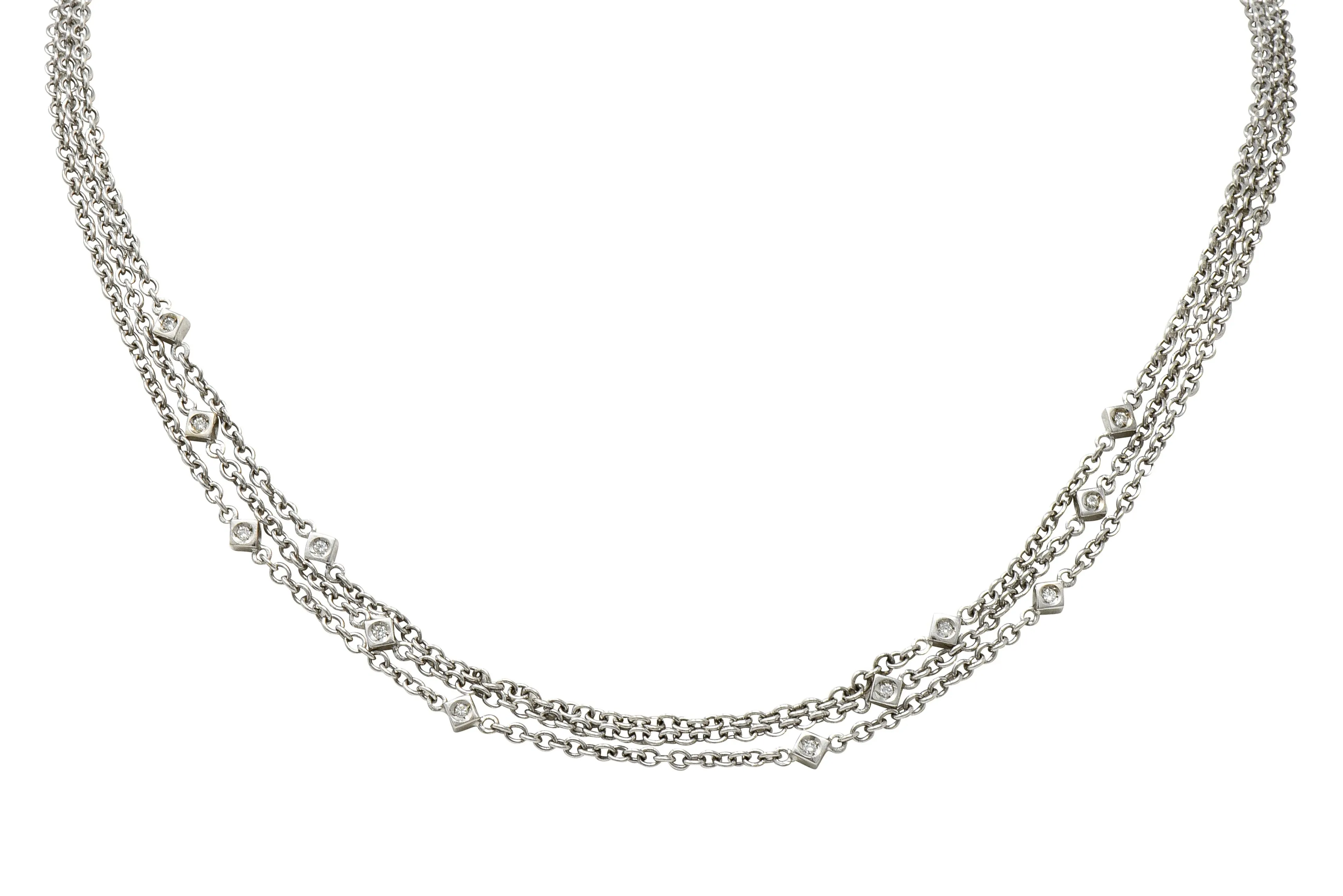 Contemporary Diamond 18 Karat White Gold Multi-Strand Necklace