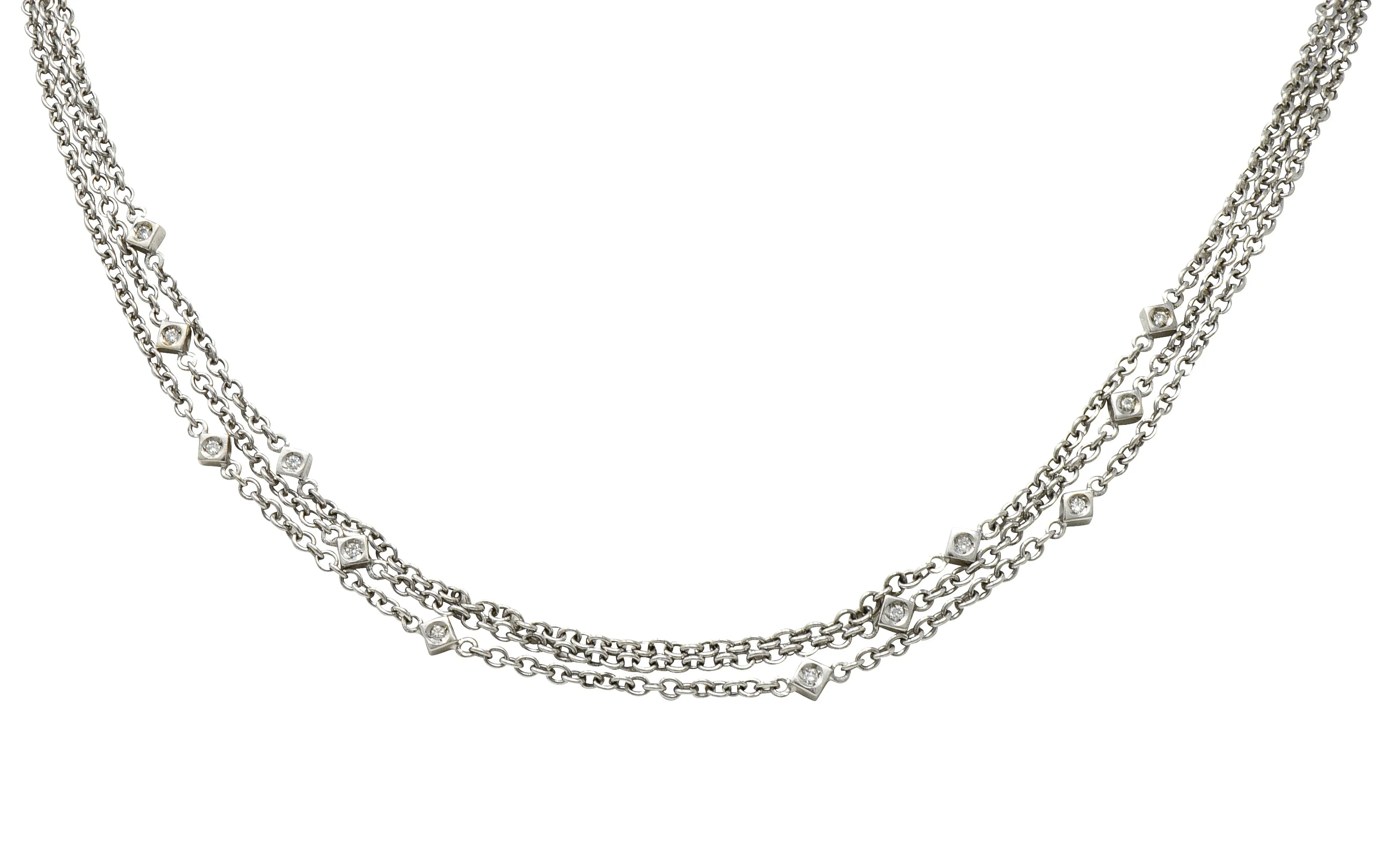 Contemporary Diamond 18 Karat White Gold Multi-Strand Necklace