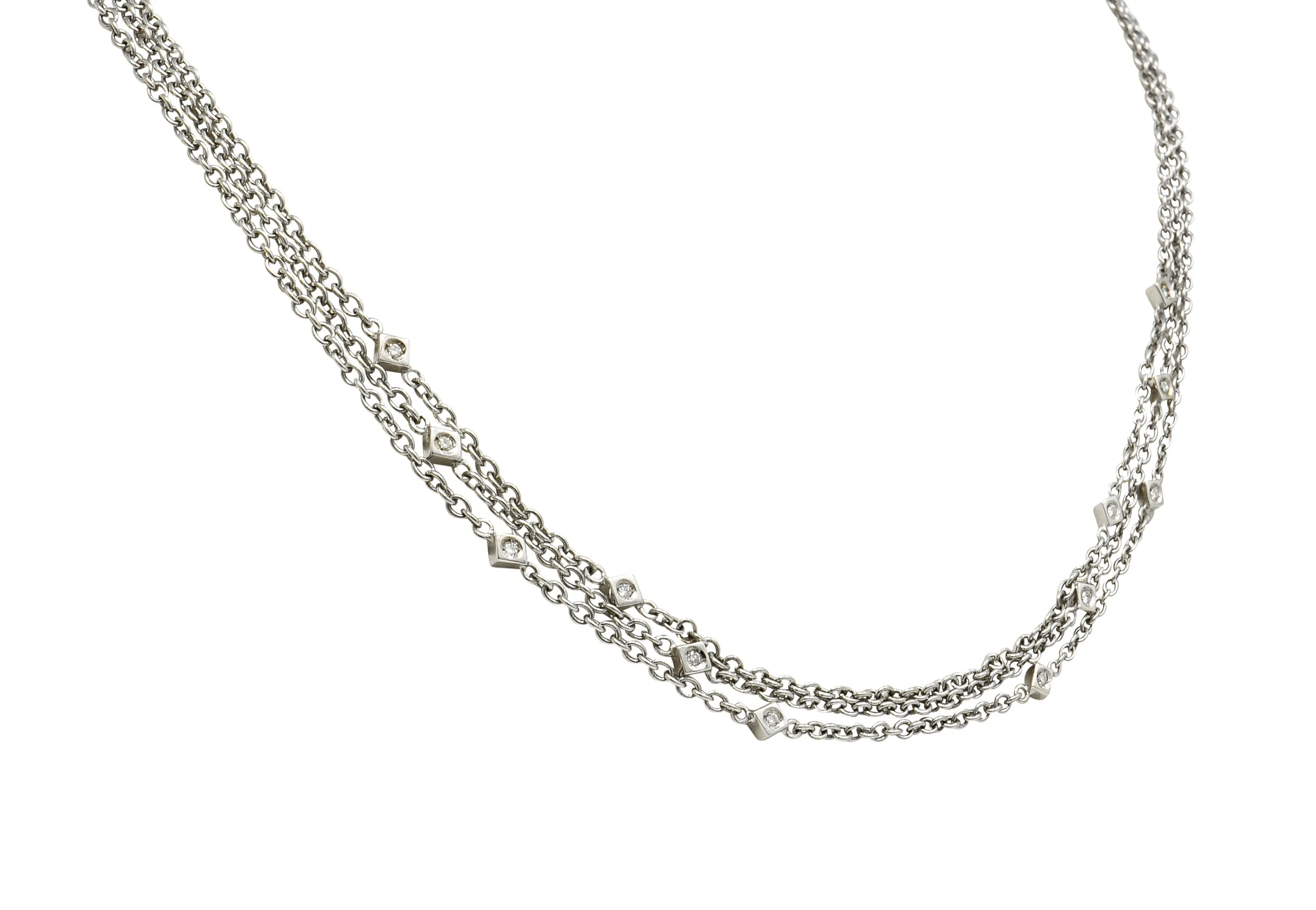 Contemporary Diamond 18 Karat White Gold Multi-Strand Necklace