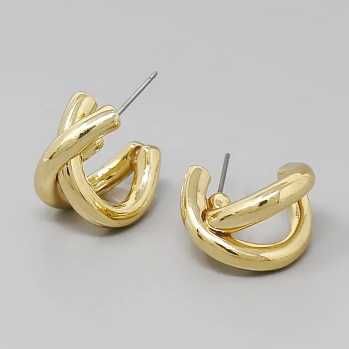 Crisscross Metal Hoop Earrings