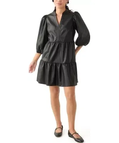 Crown & Ivy Women's Petite Tiered Vegan Leather Dress