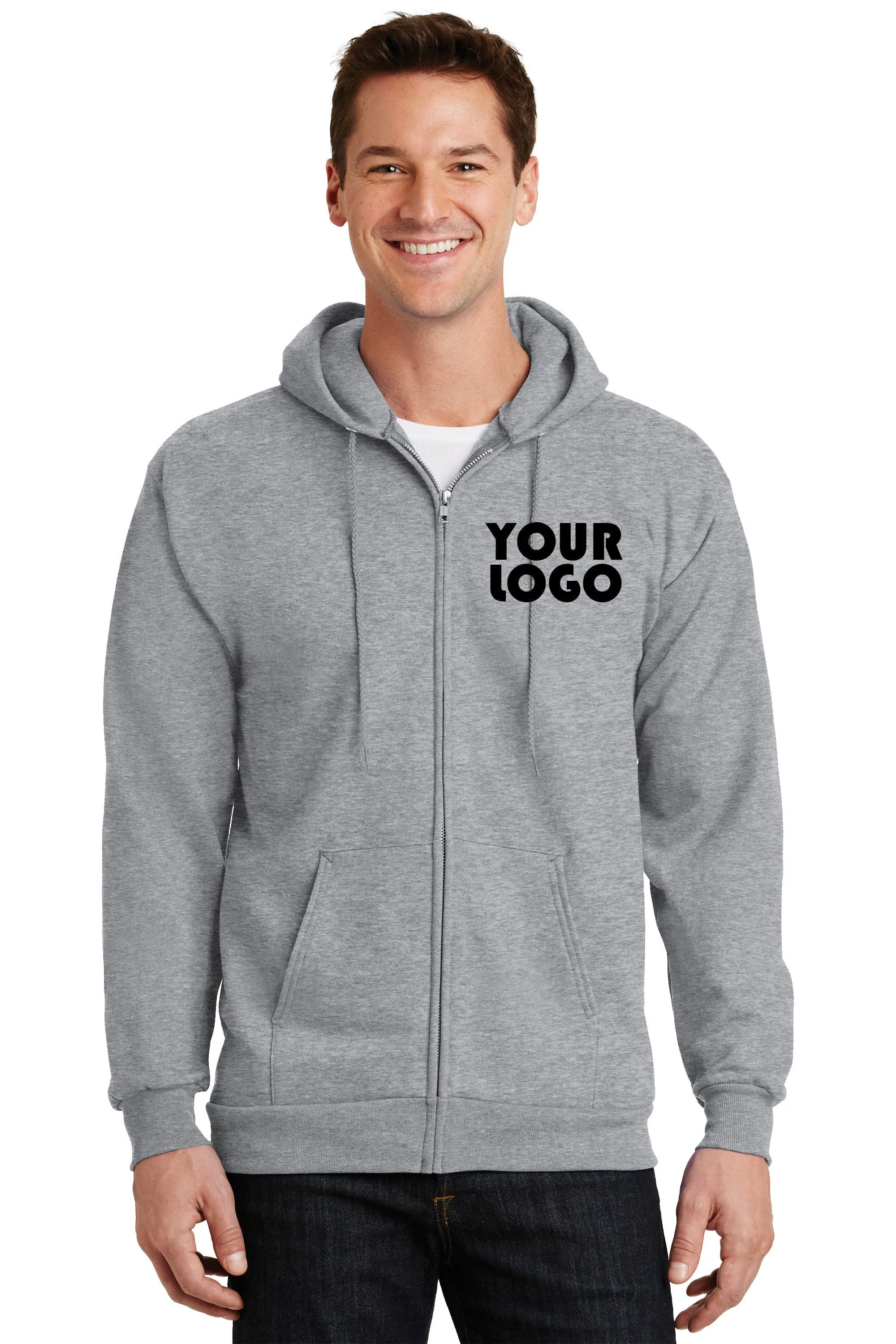 Custom Embroider Full Zip Hoodie Sweater - Personalize with your Logo - 9.0 Oz 50/50 Cotton Poly Fleece