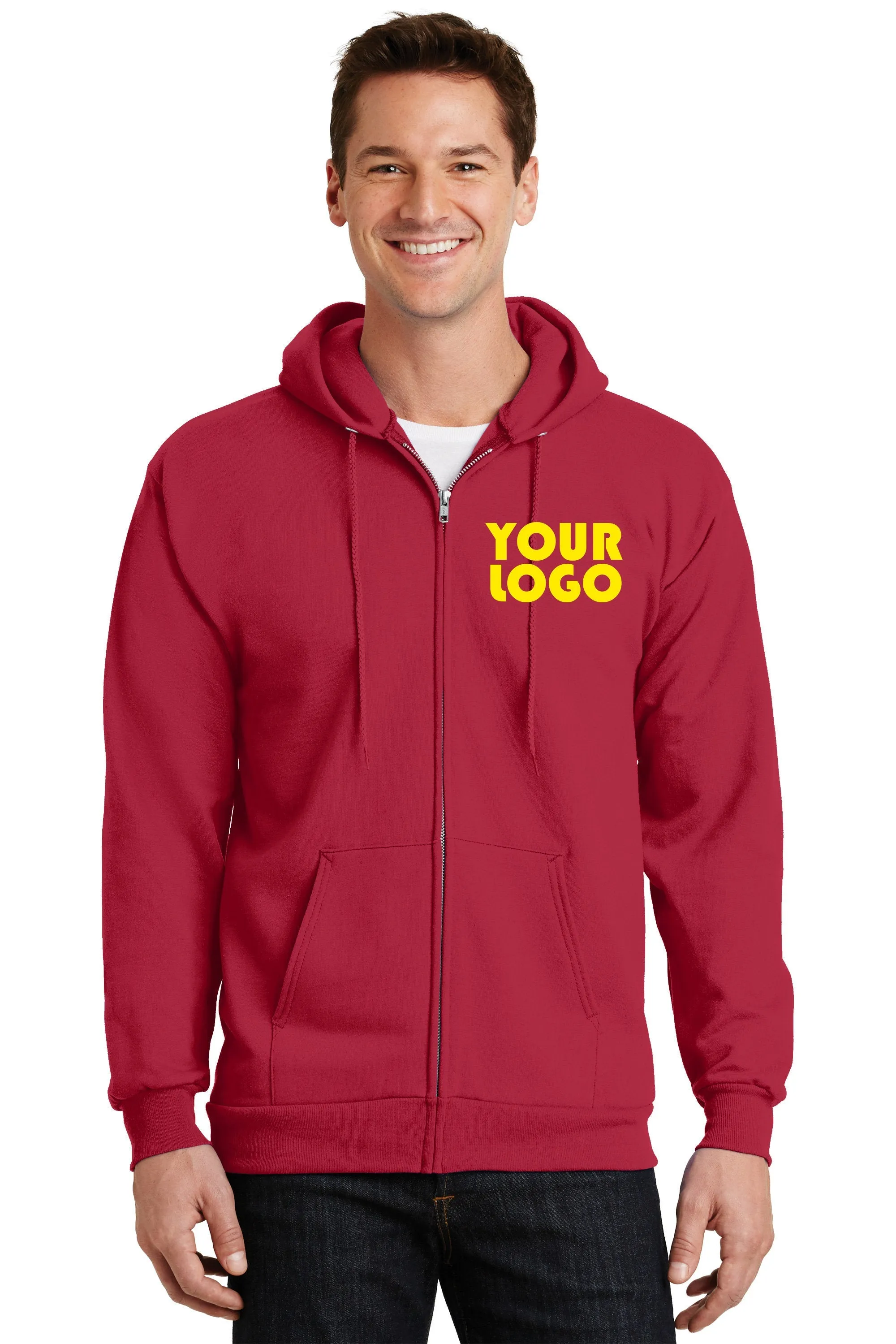 Custom Embroider Full Zip Hoodie Sweater - Personalize with your Logo - 9.0 Oz 50/50 Cotton Poly Fleece