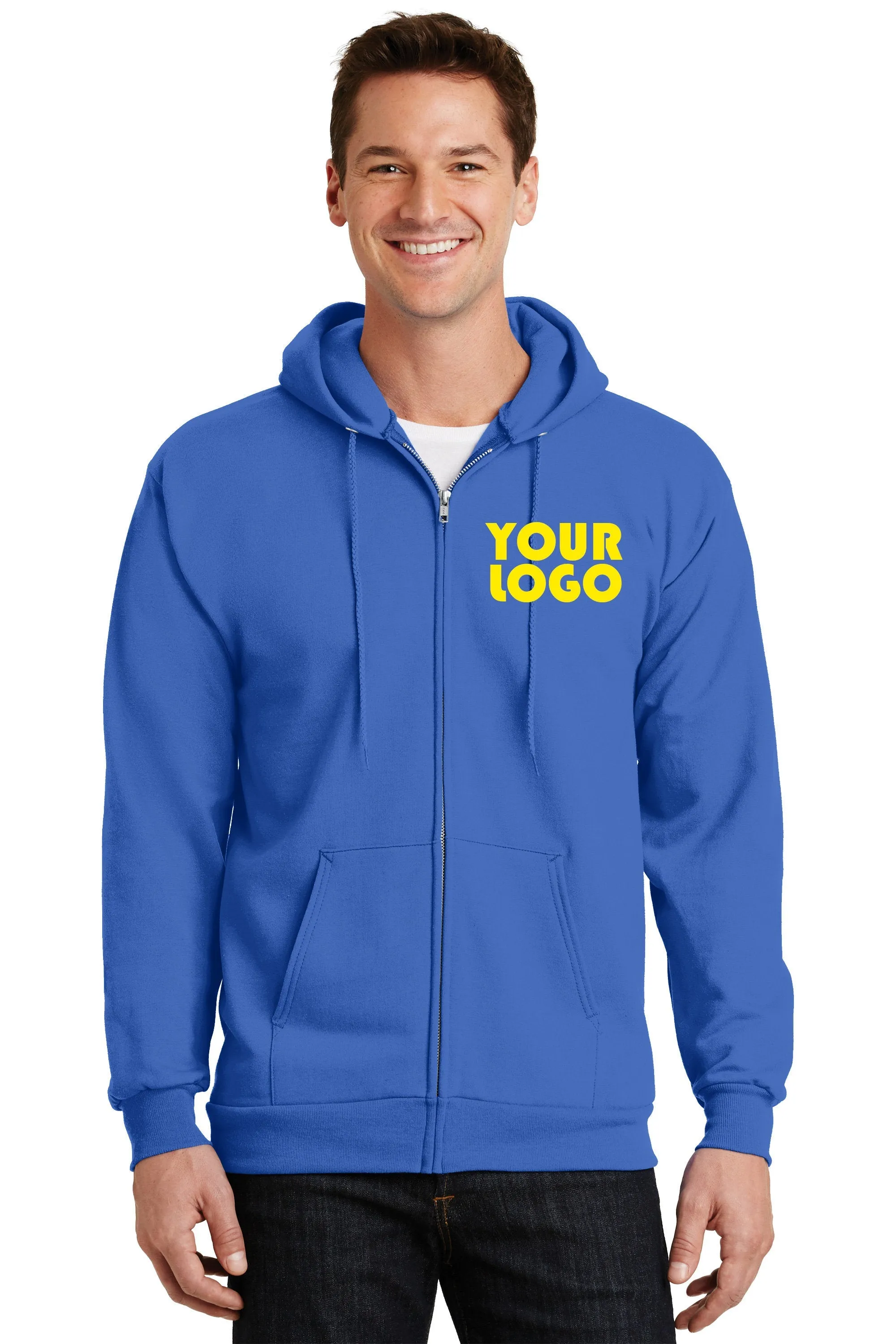 Custom Embroider Full Zip Hoodie Sweater - Personalize with your Logo - 9.0 Oz 50/50 Cotton Poly Fleece