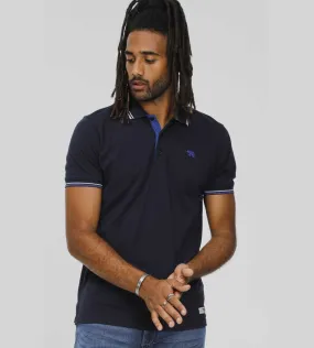 D555 Mens Navy Pique Polo Shirt With Cuff and Collar Tipping Detail (SALFORD 1)