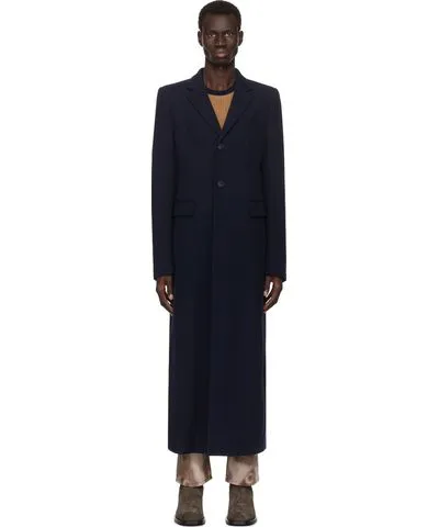 Dries Van Noten Navy Wool Coat