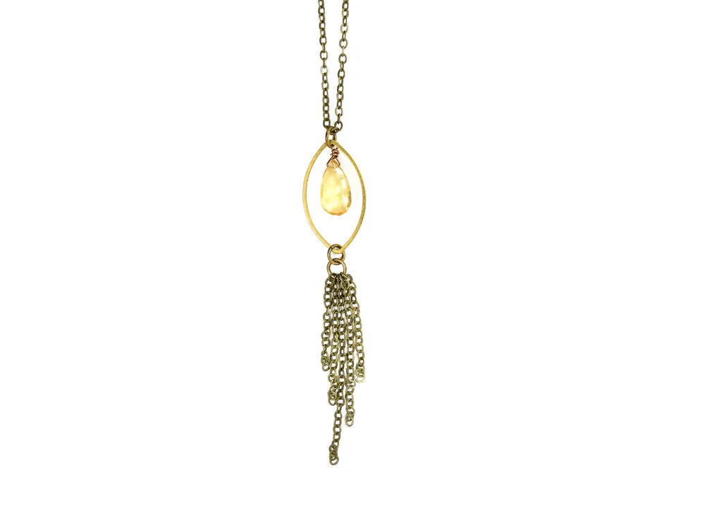 Edgy Petal - Necklace - Brass Marquis Tassel (Citrine)