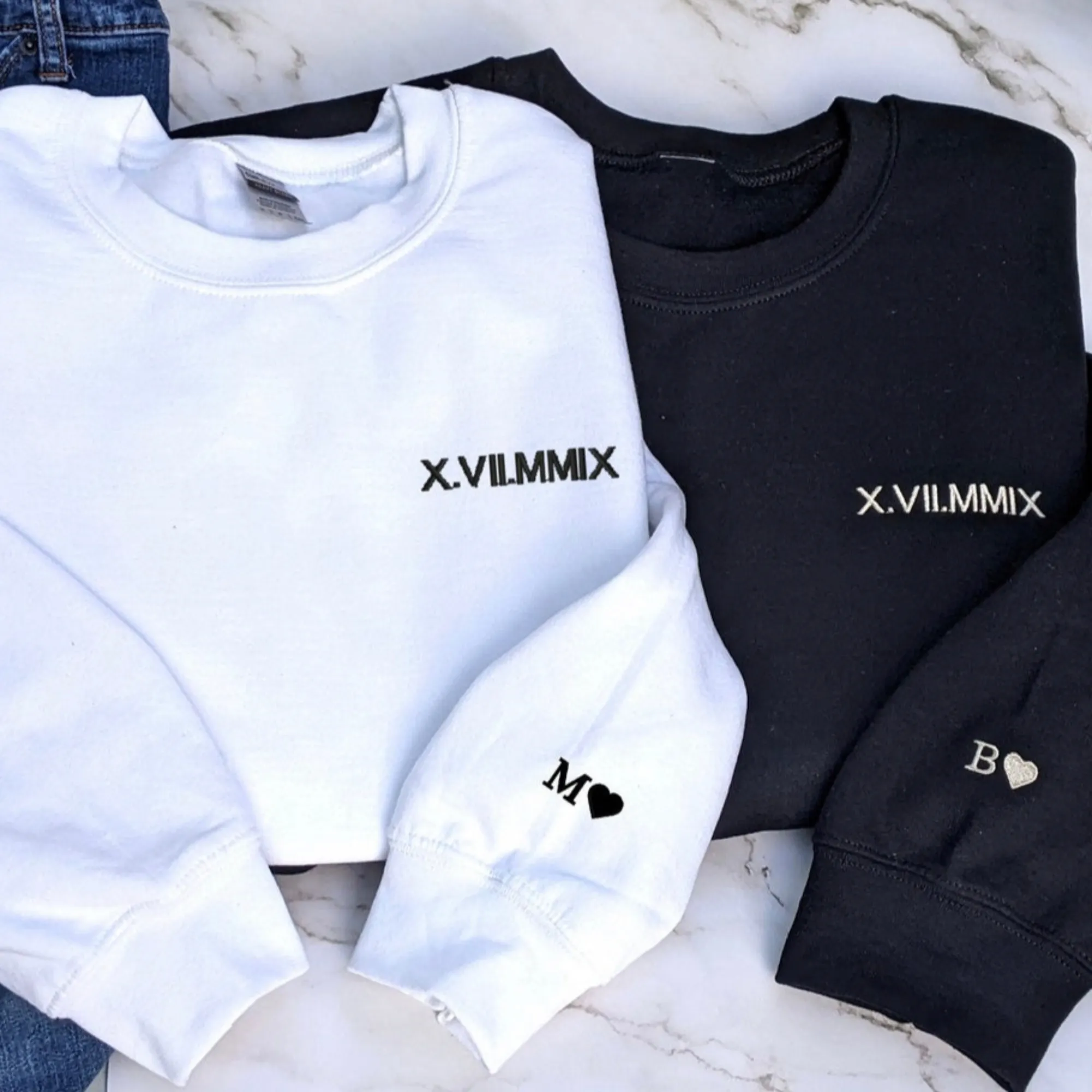 Embroidered Anniversary Date crewneck sweater, Roman Numerals couple's sweatshirt, Anniversary gift