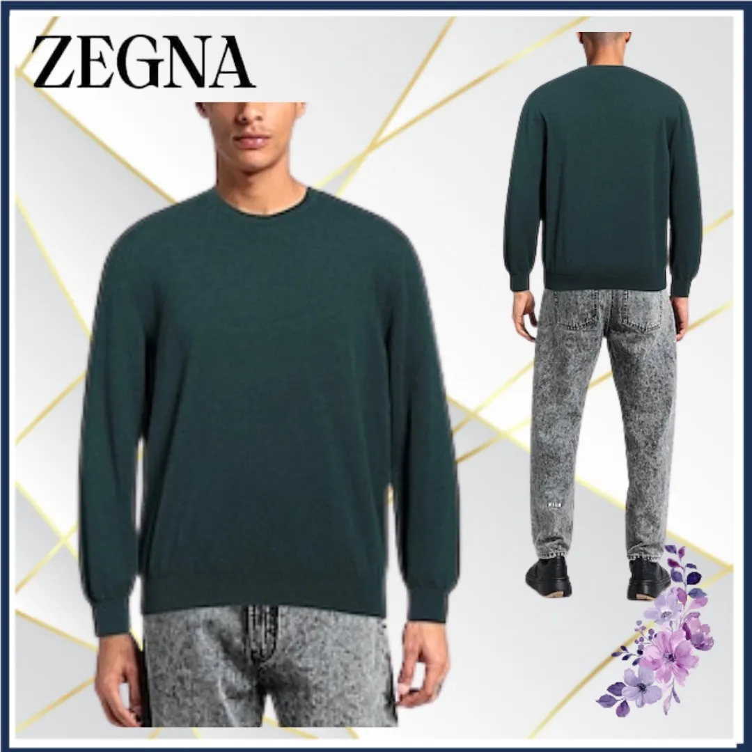 Ermenegildo Zegna  |Crew Neck Cashmere Long Sleeves Plain Oversized Luxury