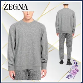 Ermenegildo Zegna  |Crew Neck Wool Cashmere Nylon Long Sleeves Plain Oversized