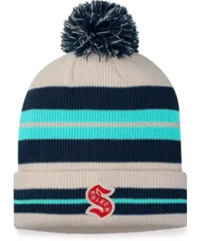 Fanatics Men's NHL Fanatics Seattle Kraken Cream/Navy 2024 NHL Winter Classic Cuffed Knit Hat with Pom