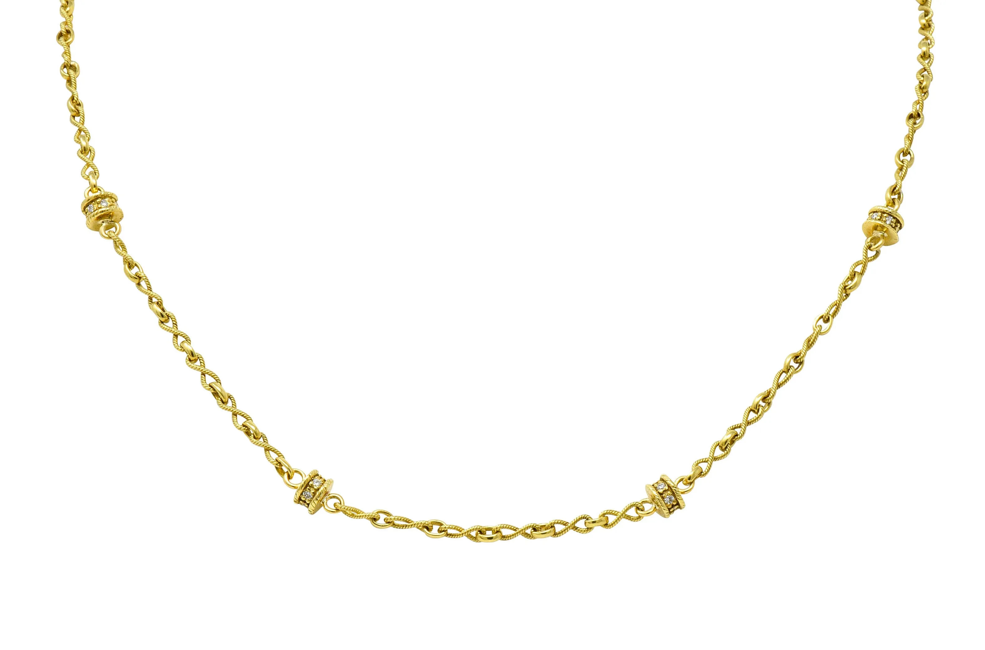 Fantastic Diamond 18 Karat Gold Rondelle Station Necklace