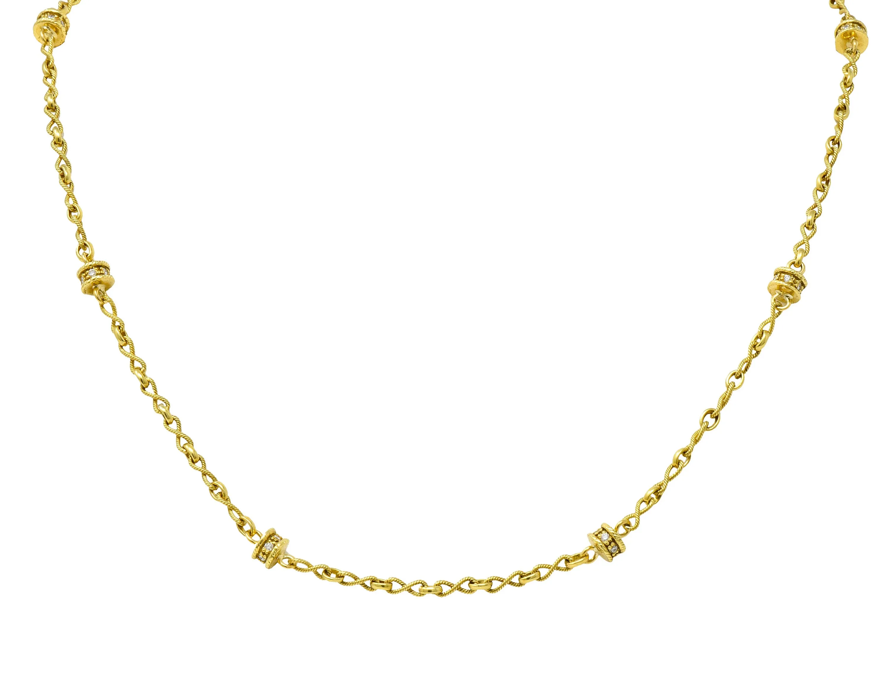 Fantastic Diamond 18 Karat Gold Rondelle Station Necklace