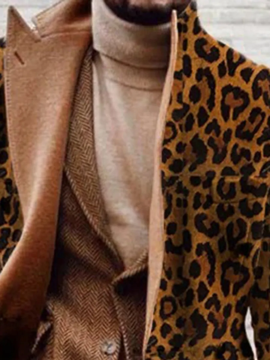 Fashion Leopard Pattern Lapel Collar Single Breasted Long Coat