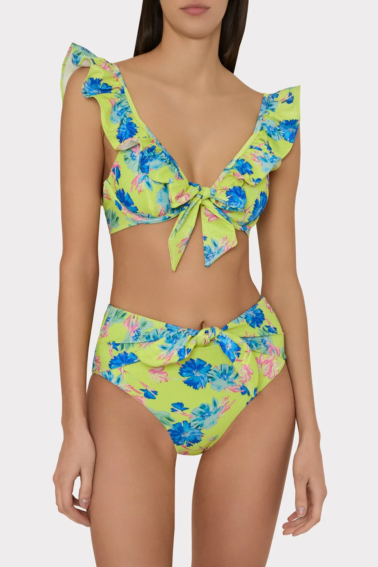 Floating Cosmos Ruffle Bikini Top