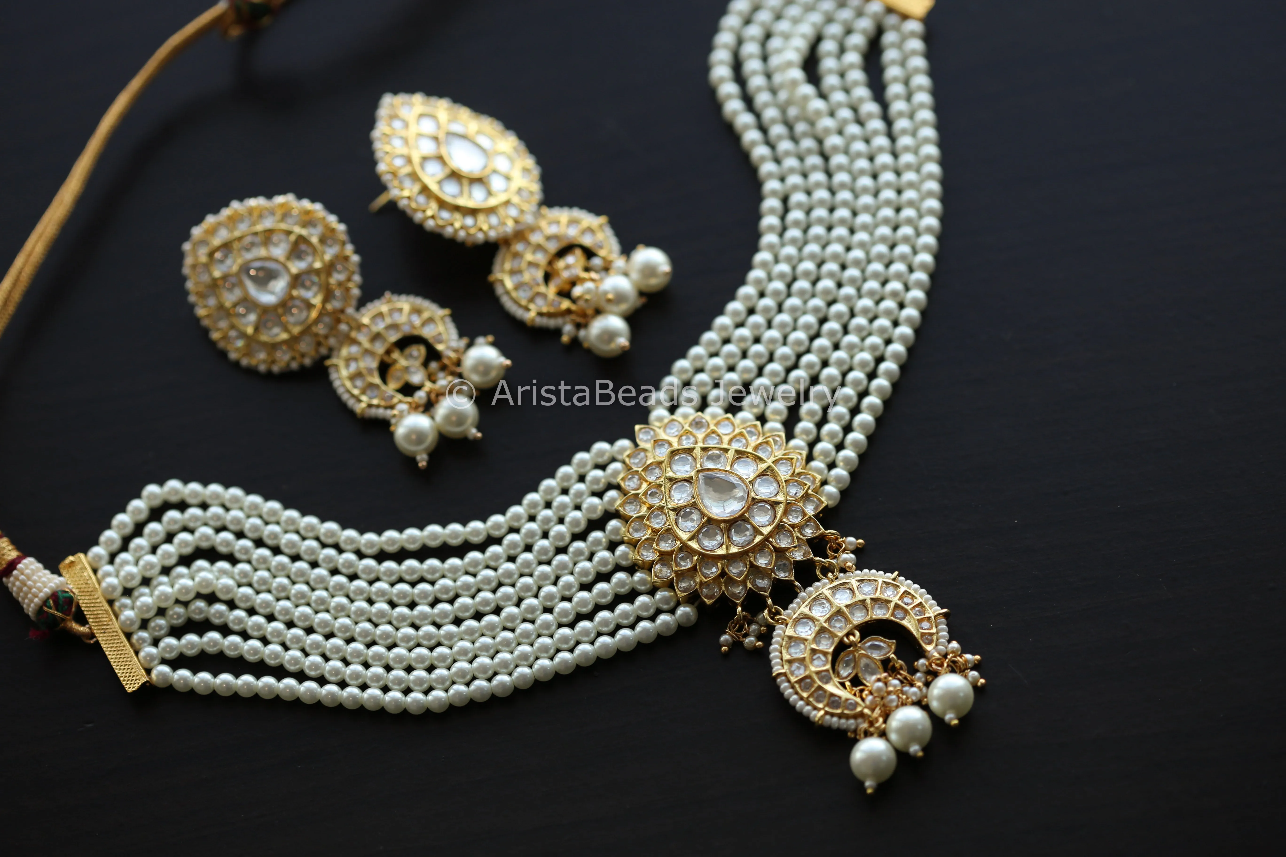 Foil Kundan Necklace Set - Pearls