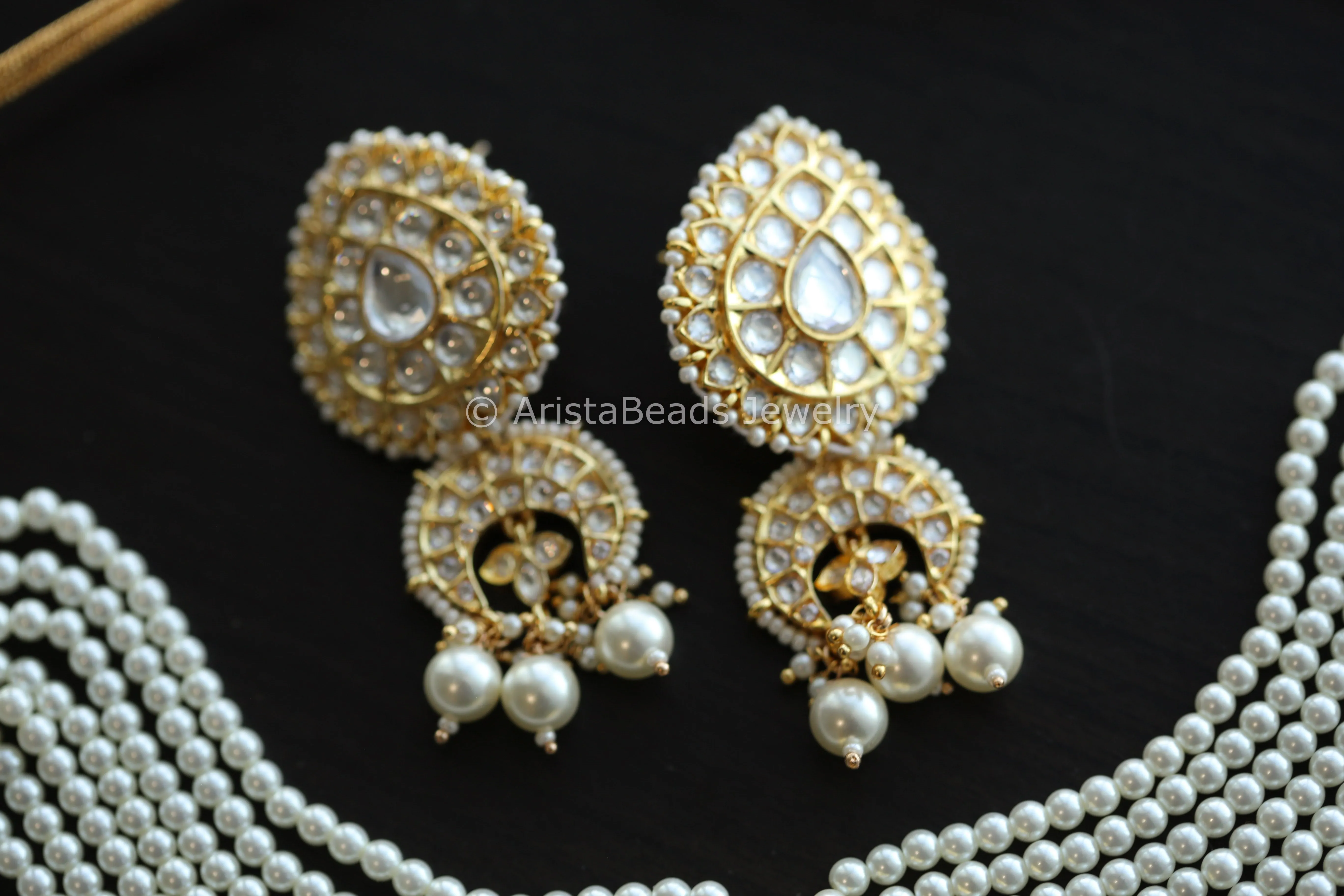 Foil Kundan Necklace Set - Pearls