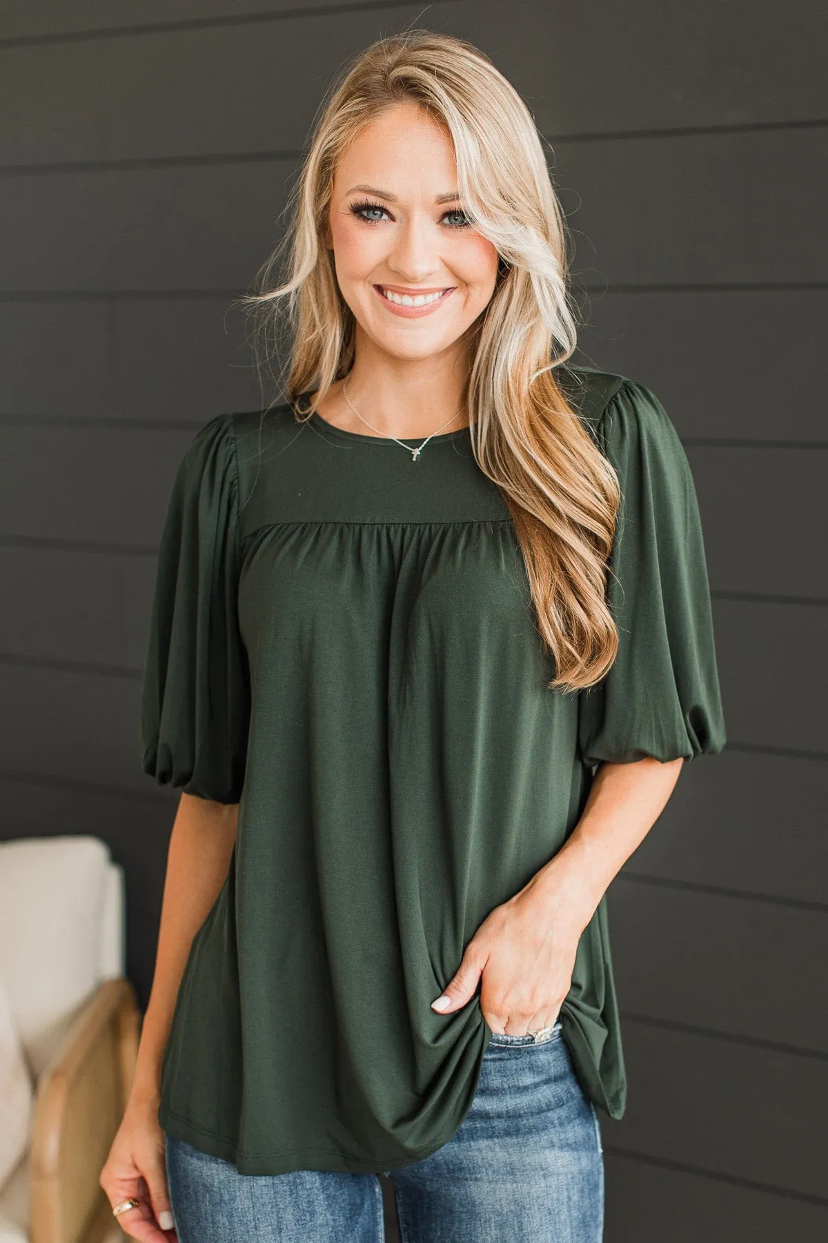 Forever Is Ours Knit Blouse- Forest Green