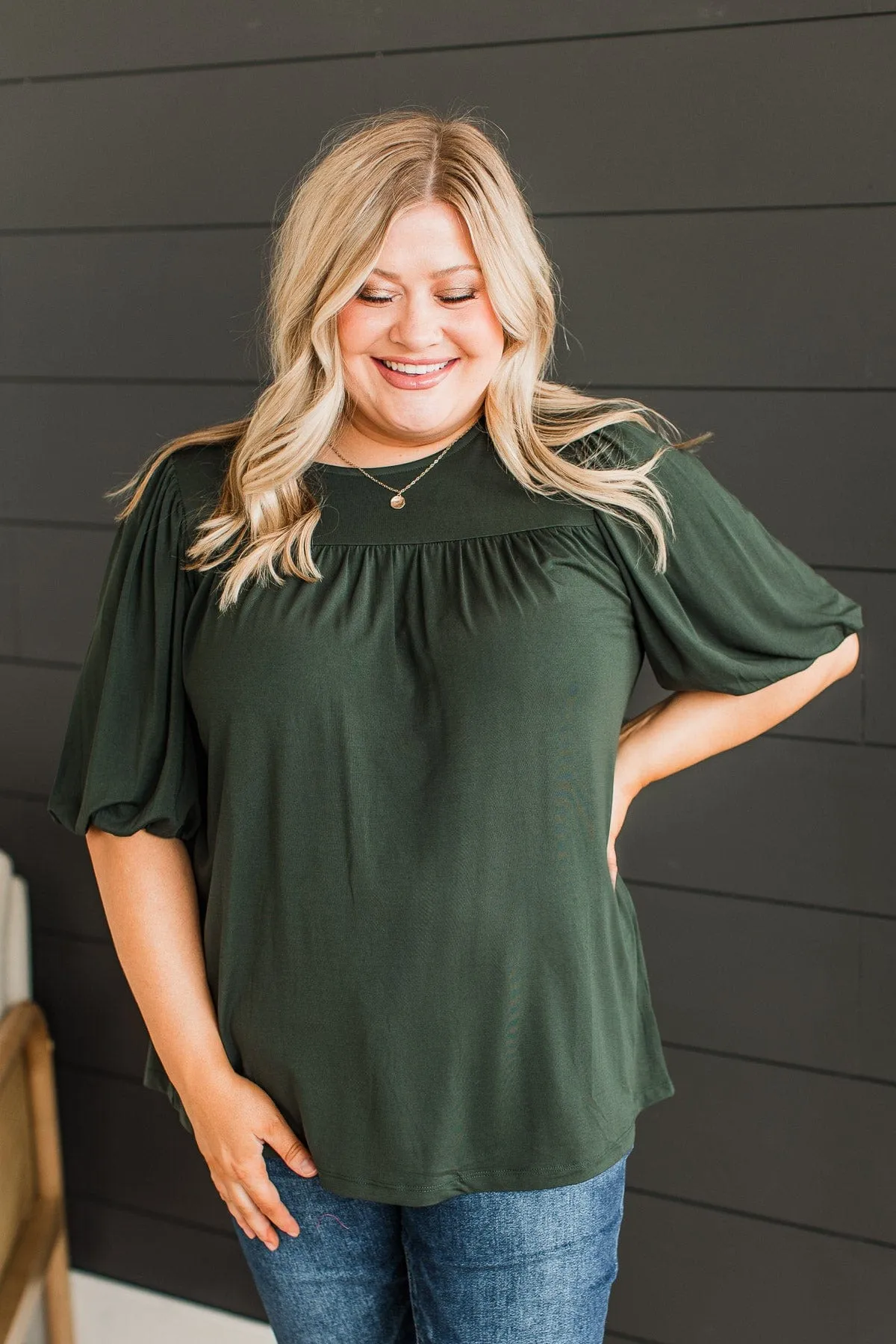 Forever Is Ours Knit Blouse- Forest Green