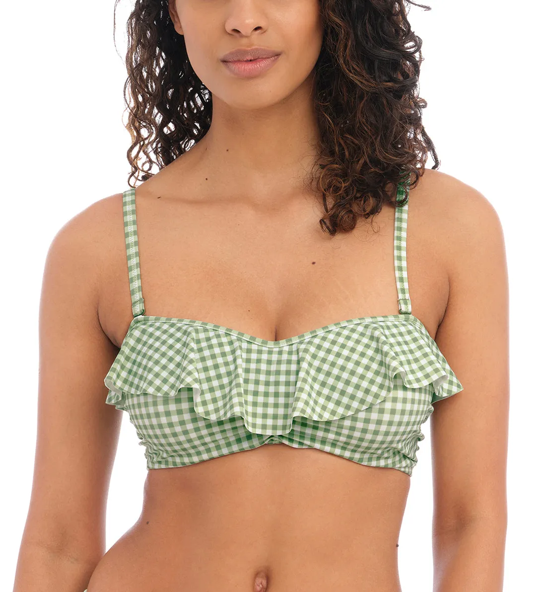 Freya Check In Lightly Padded Bandeau Underwire Ruffle Bikini Top (201910) - Khaki