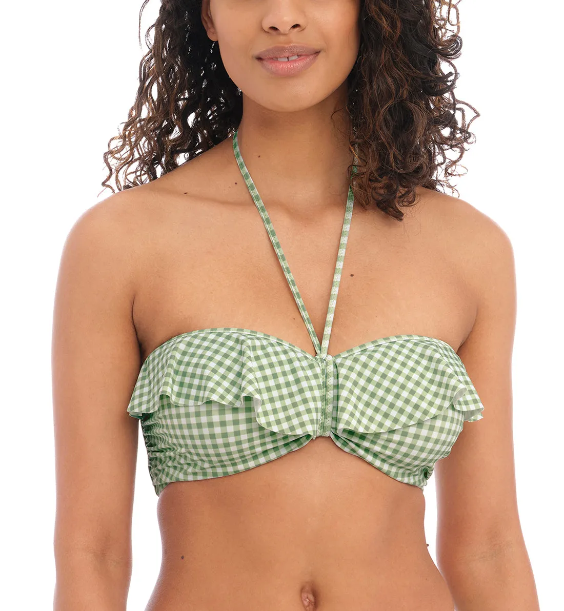 Freya Check In Lightly Padded Bandeau Underwire Ruffle Bikini Top (201910) - Khaki