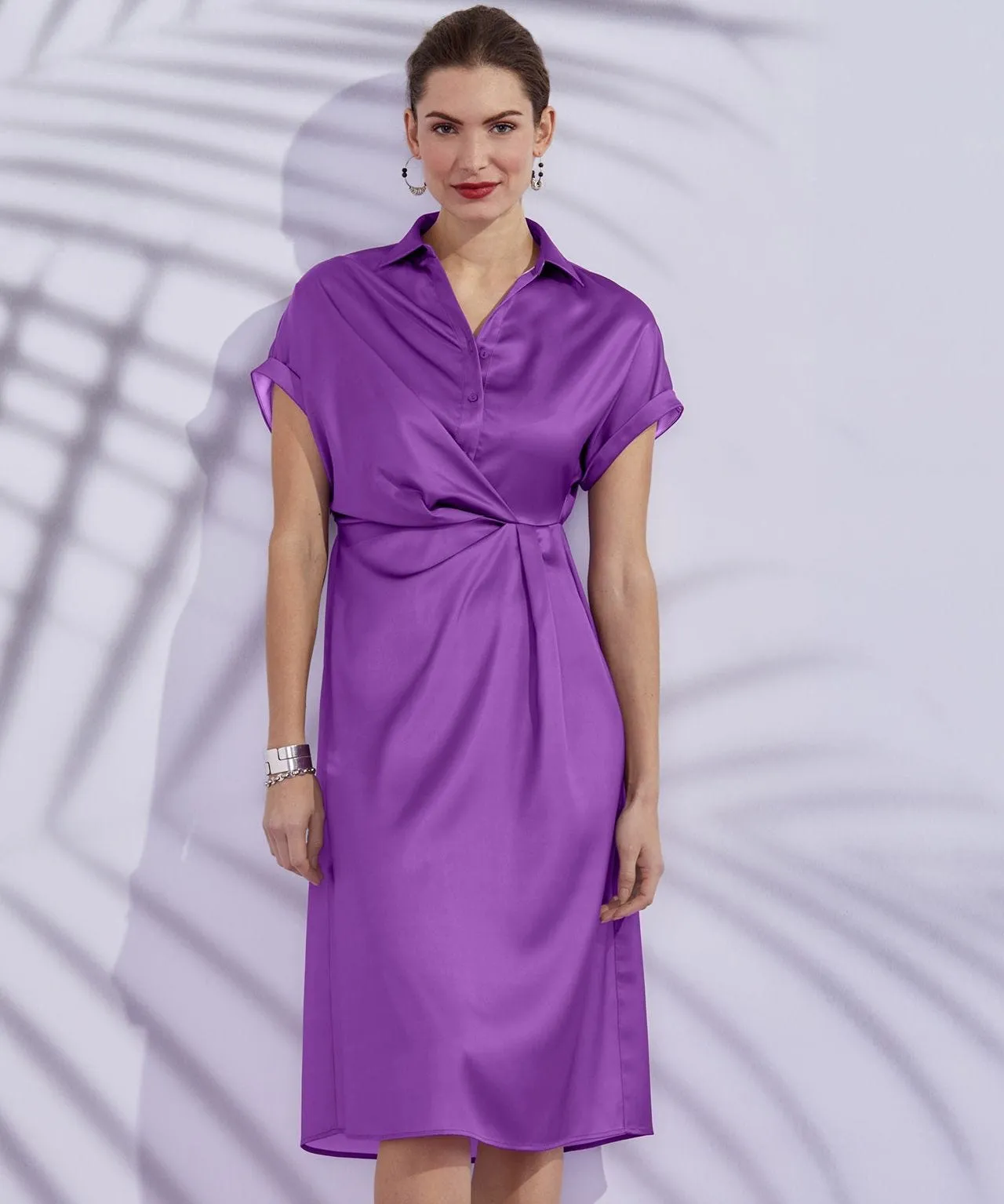 Front Drape Satin Stretch Dress