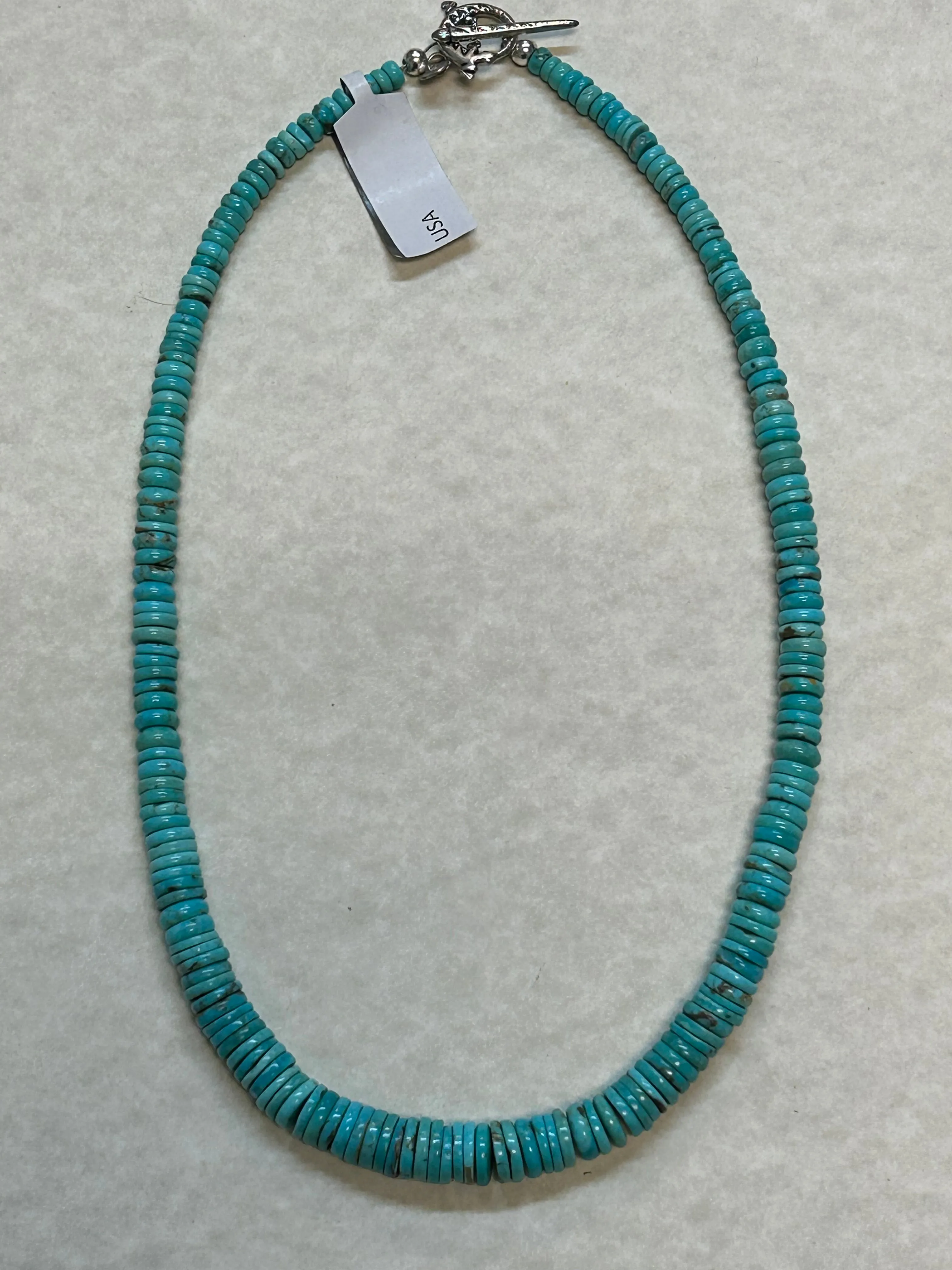 Graduated natural turquoise rondell necklace I 18”. Collector’s piece A.S.  Z-1003