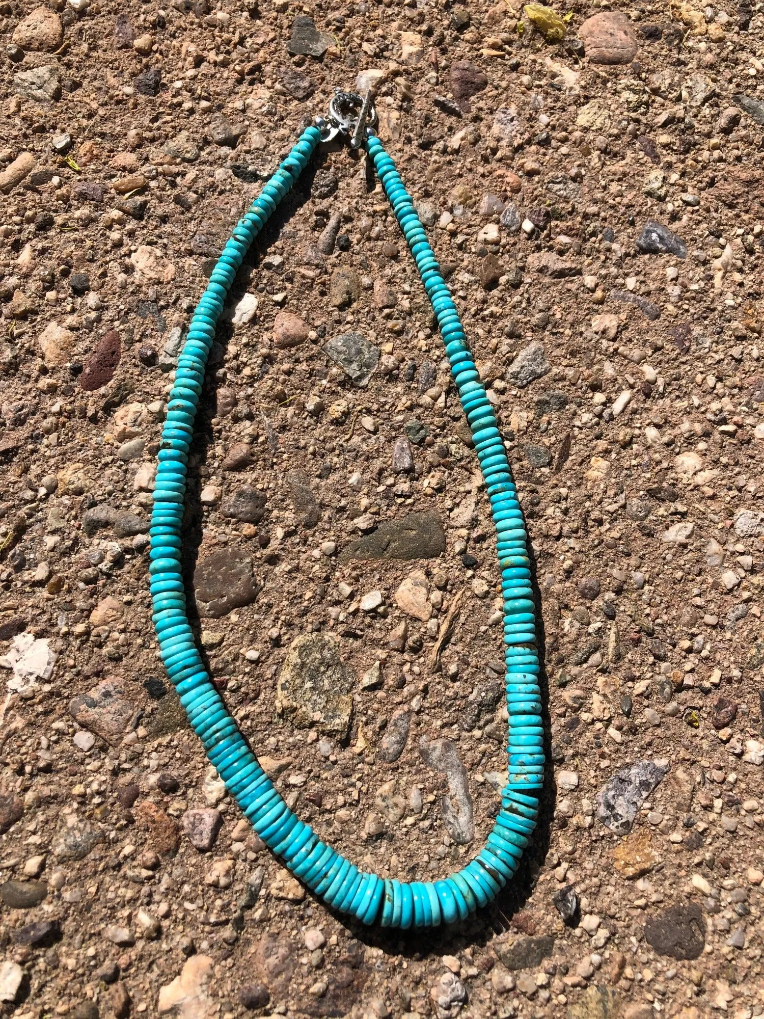 Graduated natural turquoise rondell necklace I 18”. Collector’s piece A.S.  Z-1003