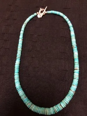 Graduated natural turquoise rondell necklace I 18”. Collector’s piece A.S.  Z-1003