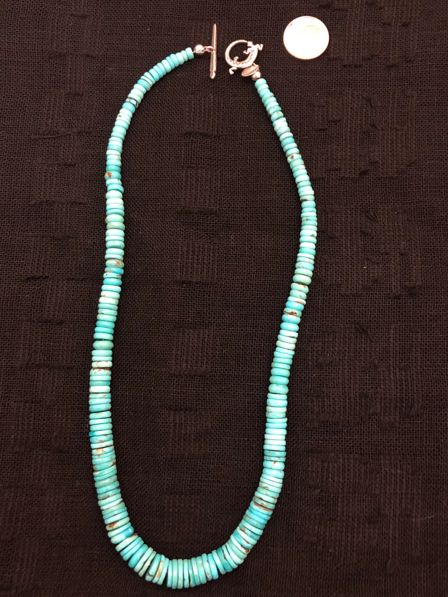 Graduated natural turquoise rondell necklace I 18”. Collector’s piece A.S.  Z-1003