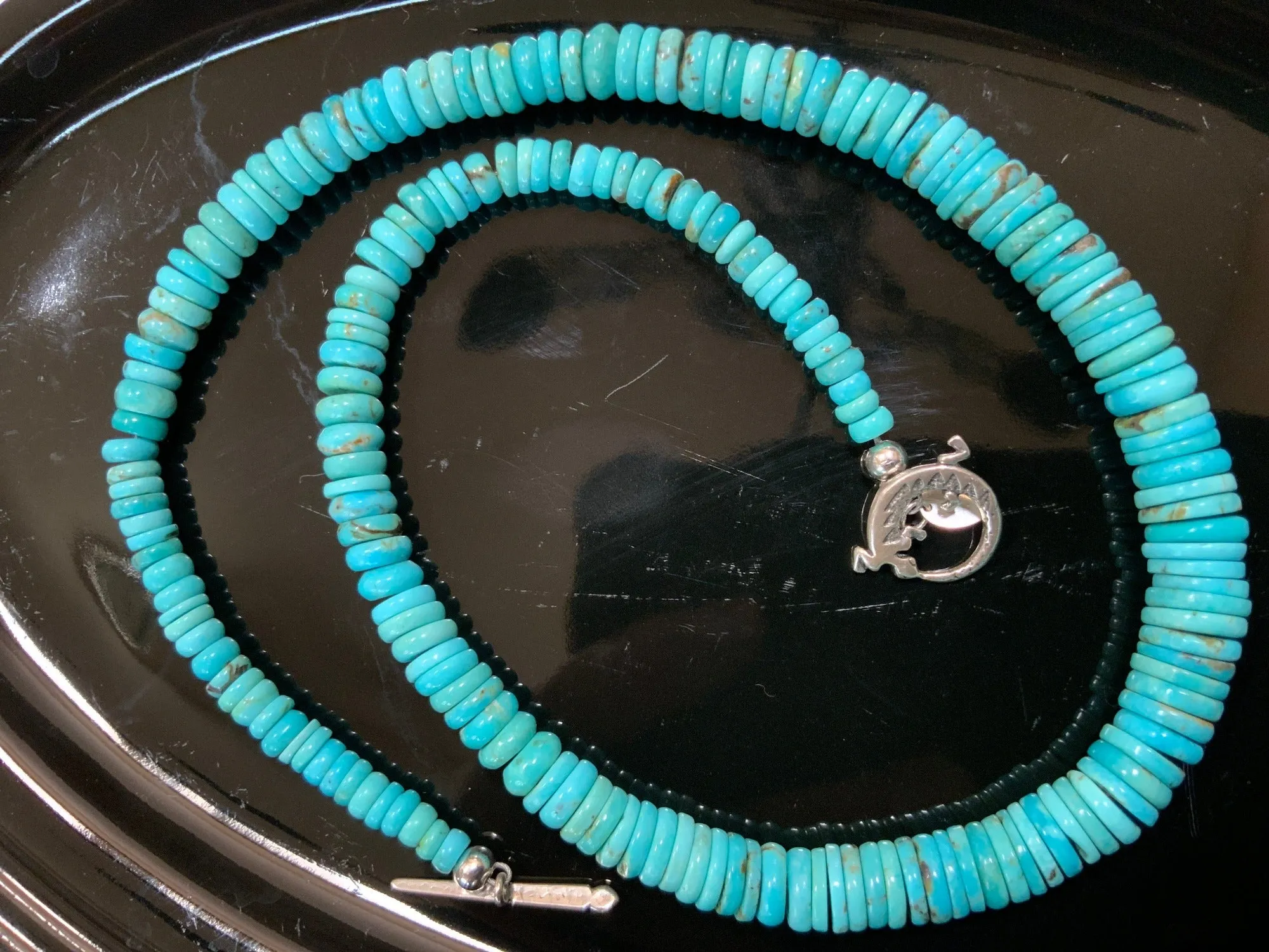 Graduated natural turquoise rondell necklace I 18”. Collector’s piece A.S.  Z-1003