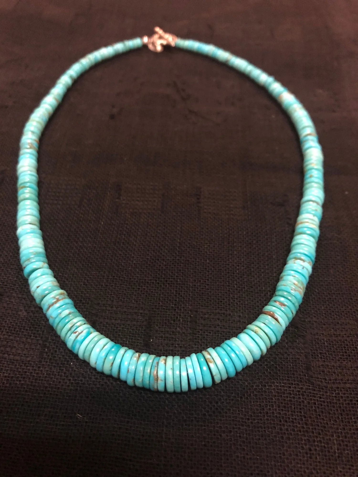 Graduated natural turquoise rondell necklace I 18”. Collector’s piece A.S.  Z-1003