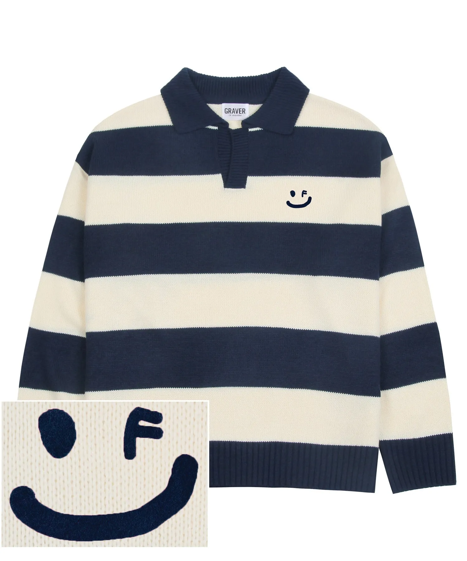 GRAVER  |[GRAVER]★DRAWING SMILE STRIPED COLLAR KNIT