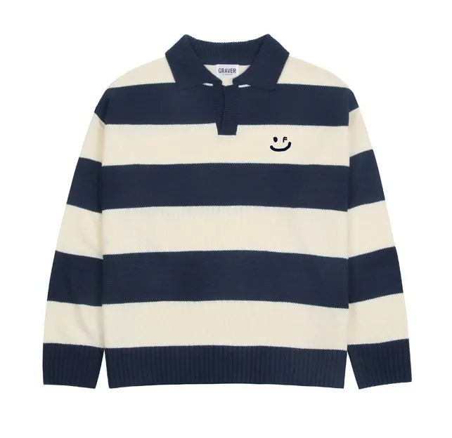 GRAVER  |[GRAVER]★DRAWING SMILE STRIPED COLLAR KNIT