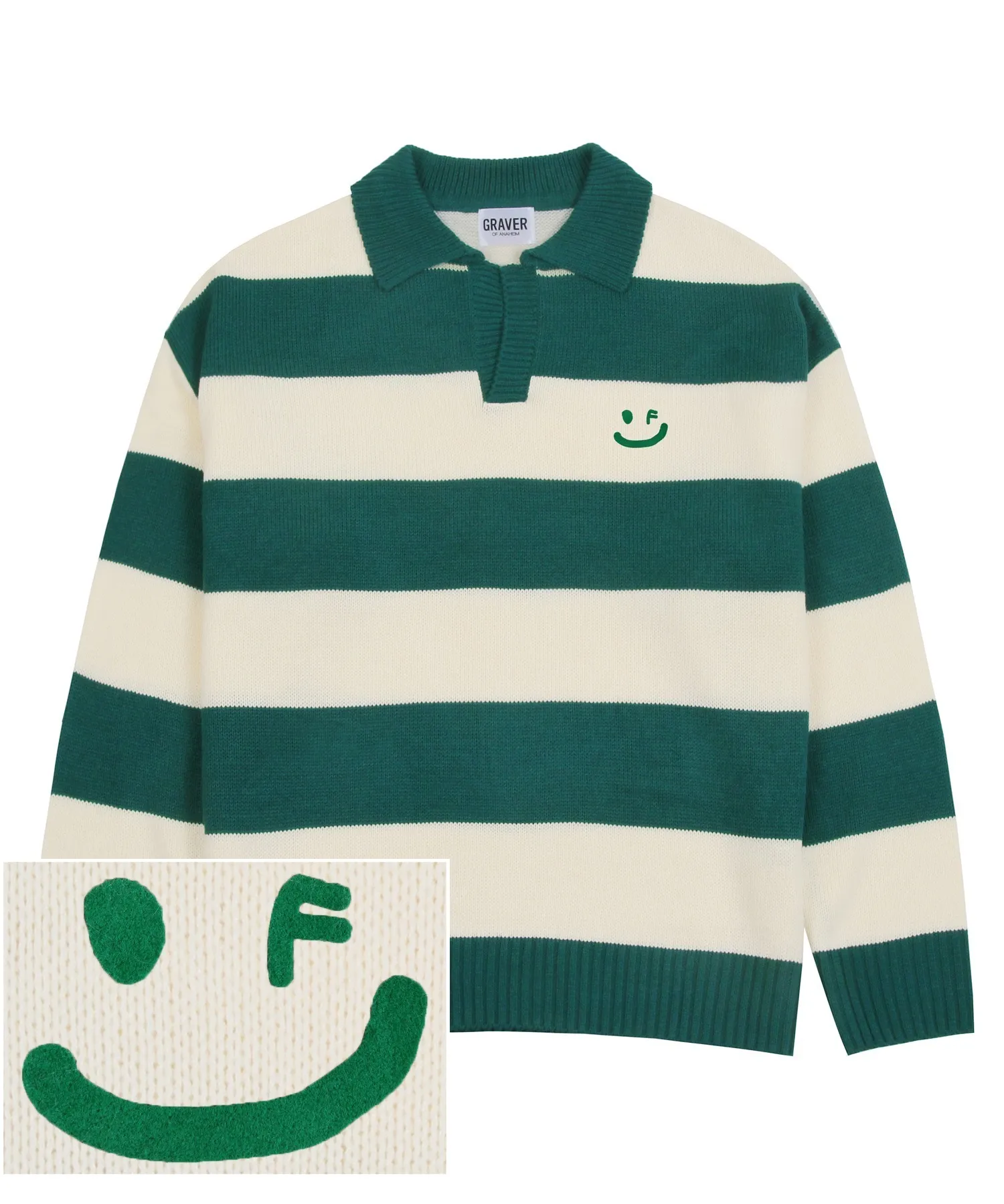 GRAVER  |[GRAVER]★DRAWING SMILE STRIPED COLLAR KNIT