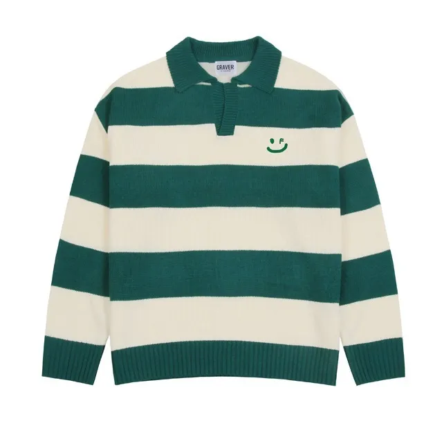 GRAVER  |[GRAVER]★DRAWING SMILE STRIPED COLLAR KNIT