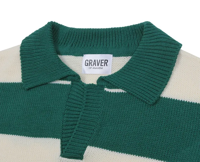 GRAVER  |[GRAVER]★DRAWING SMILE STRIPED COLLAR KNIT