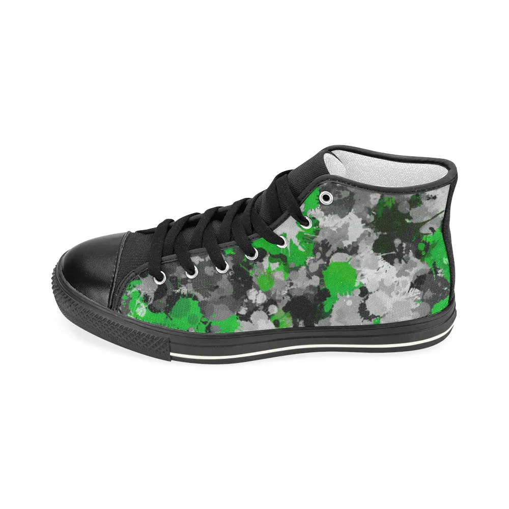 Green and Grey Paint Splatter Hi-Top Men's Sneakers